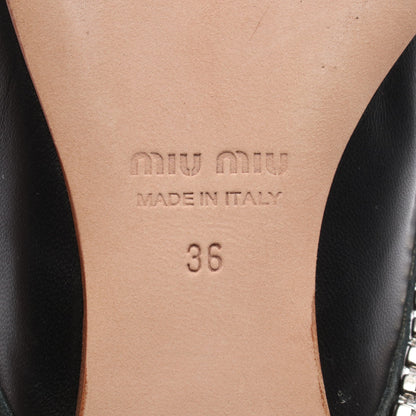 ラインストーン ポインテッドトゥ フラットシューズ レザー ブラック ミュウミュウ シューズ miu miu