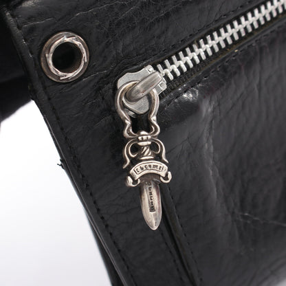 ウェーブウォレット クロスボタン 三つ折り長財布 レザー ブラック クロムハーツ