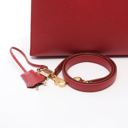 ケリー32 ルージュヴィフ 外縫い 2WAY ハンドバッグ クシュベル レッド ゴールド金具 □A刻印 エルメス バッグ HERMES