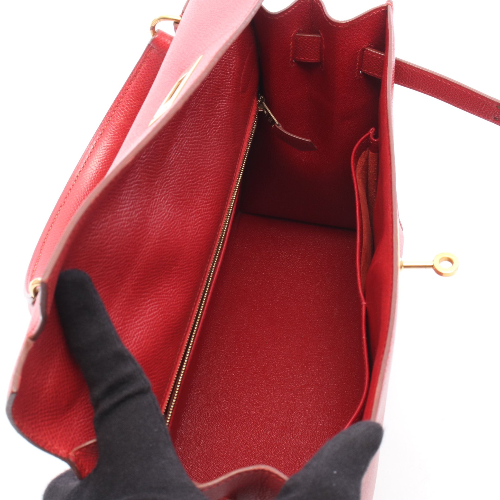 ケリー32 ルージュヴィフ 外縫い 2WAY ハンドバッグ クシュベル レッド ゴールド金具 □A刻印 エルメス バッグ HERMES