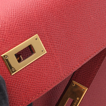 ケリー32 ルージュヴィフ 外縫い 2WAY ハンドバッグ クシュベル レッド ゴールド金具 □A刻印 エルメス バッグ HERMES