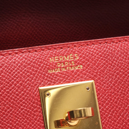 ケリー32 ルージュヴィフ 外縫い 2WAY ハンドバッグ クシュベル レッド ゴールド金具 □A刻印 エルメス バッグ HERMES