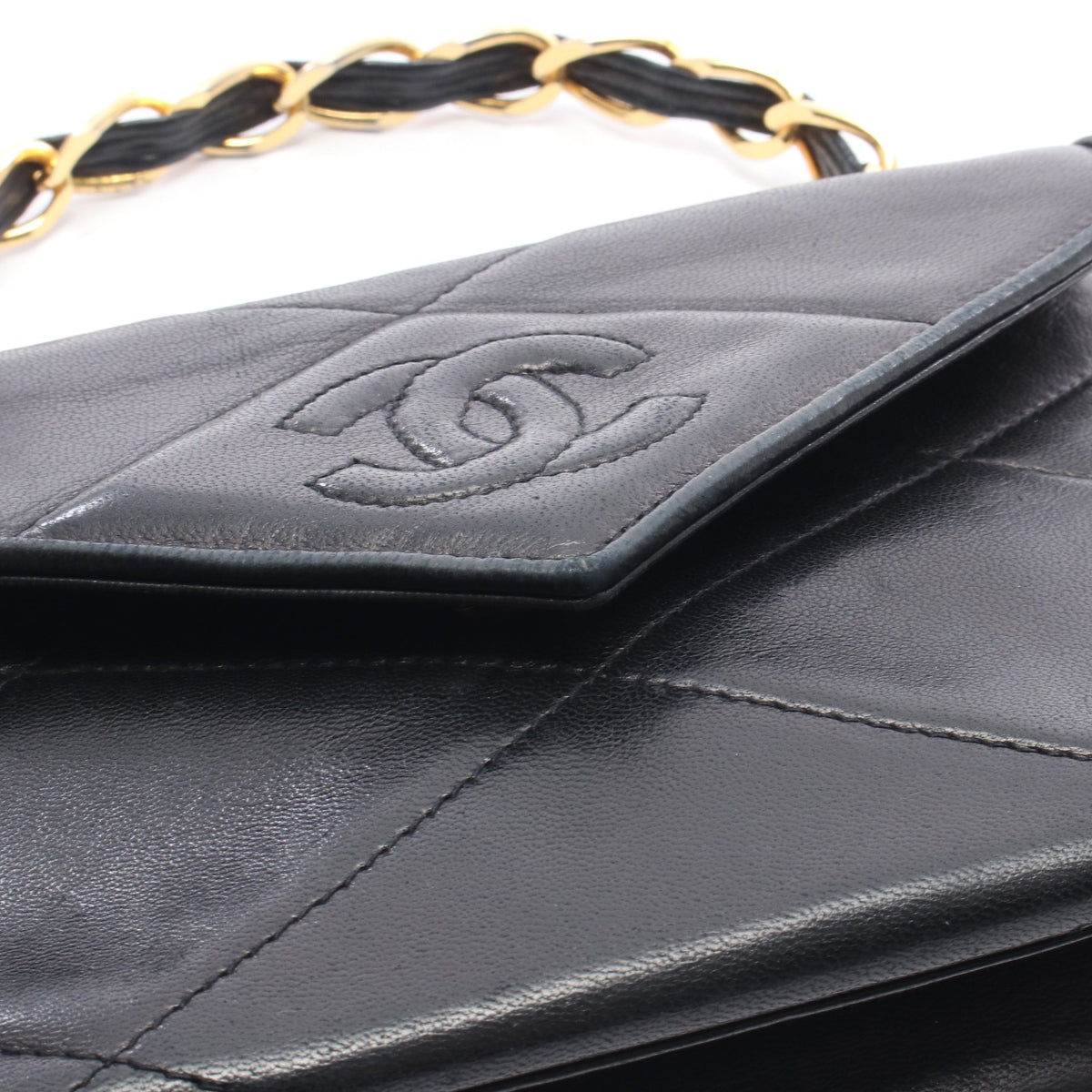ココマーク ダイヤステッチ ハンドバッグ ラムスキン ブラック ゴールド金具 シャネル バッグ CHANEL
