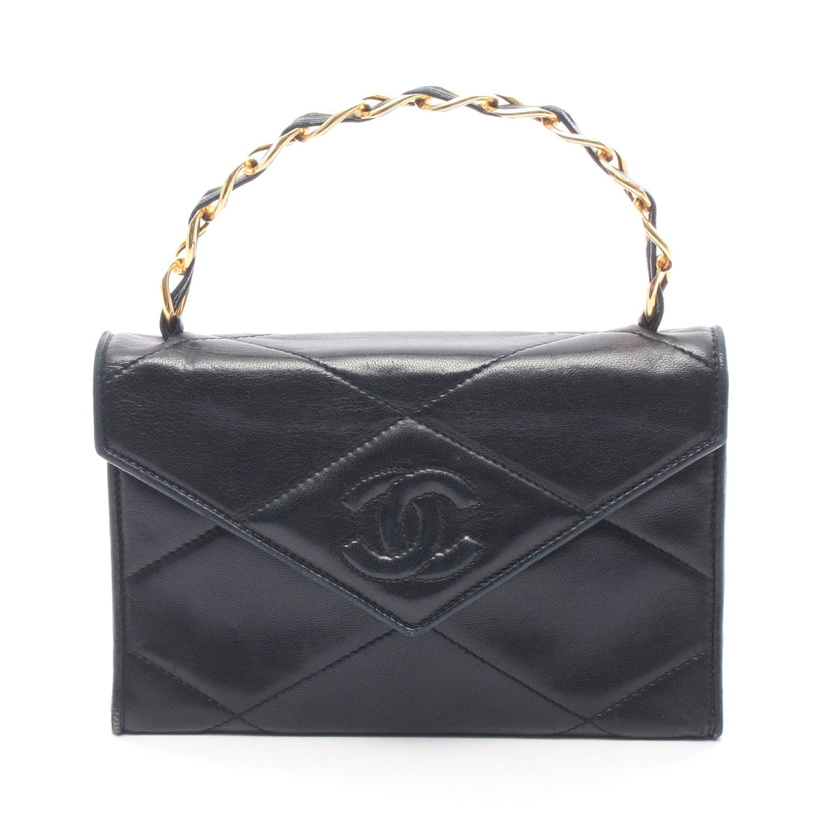 ココマーク ダイヤステッチ ハンドバッグ ラムスキン ブラック ゴールド金具 シャネル バッグ CHANEL