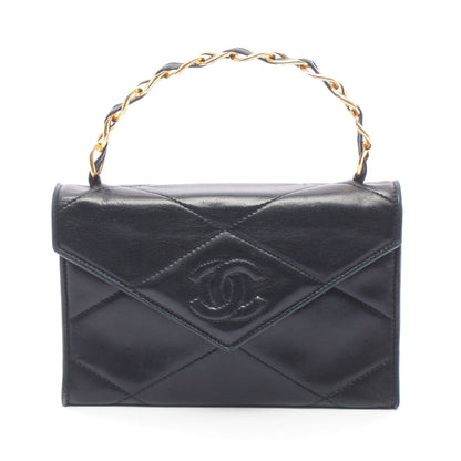 ココマーク ダイヤステッチ ハンドバッグ ラムスキン ブラック ゴールド金具 シャネル バッグ CHANEL
