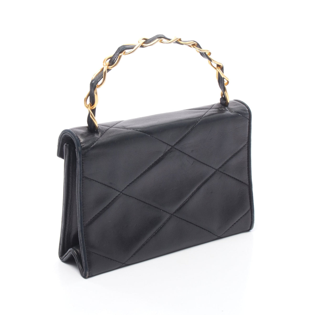 ココマーク ダイヤステッチ ハンドバッグ ラムスキン ブラック ゴールド金具 シャネル バッグ CHANEL