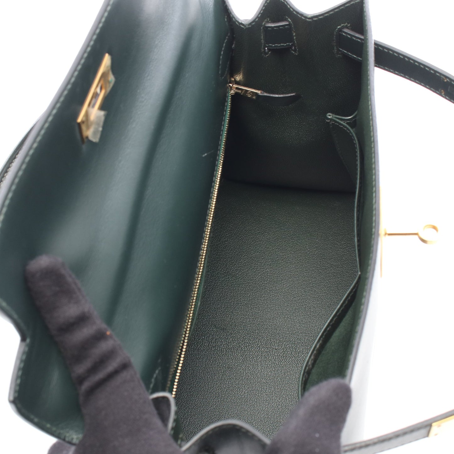 ケリー28 ヴェールフォンセ 外縫い 2WAY ハンドバッグ ボックスカーフ ダークグリーン ゴールド金具 □F刻印 エルメス バッグ HERMES