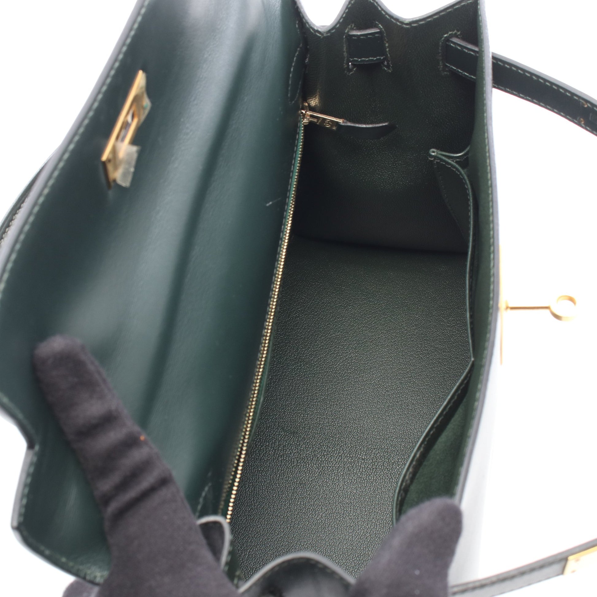 ケリー28 ヴェールフォンセ 外縫い 2WAY ハンドバッグ ボックスカーフ ダークグリーン ゴールド金具 □F刻印 エルメス バッグ HERMES