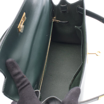 ケリー28 ヴェールフォンセ 外縫い 2WAY ハンドバッグ ボックスカーフ ダークグリーン ゴールド金具 □F刻印 エルメス バッグ HERMES