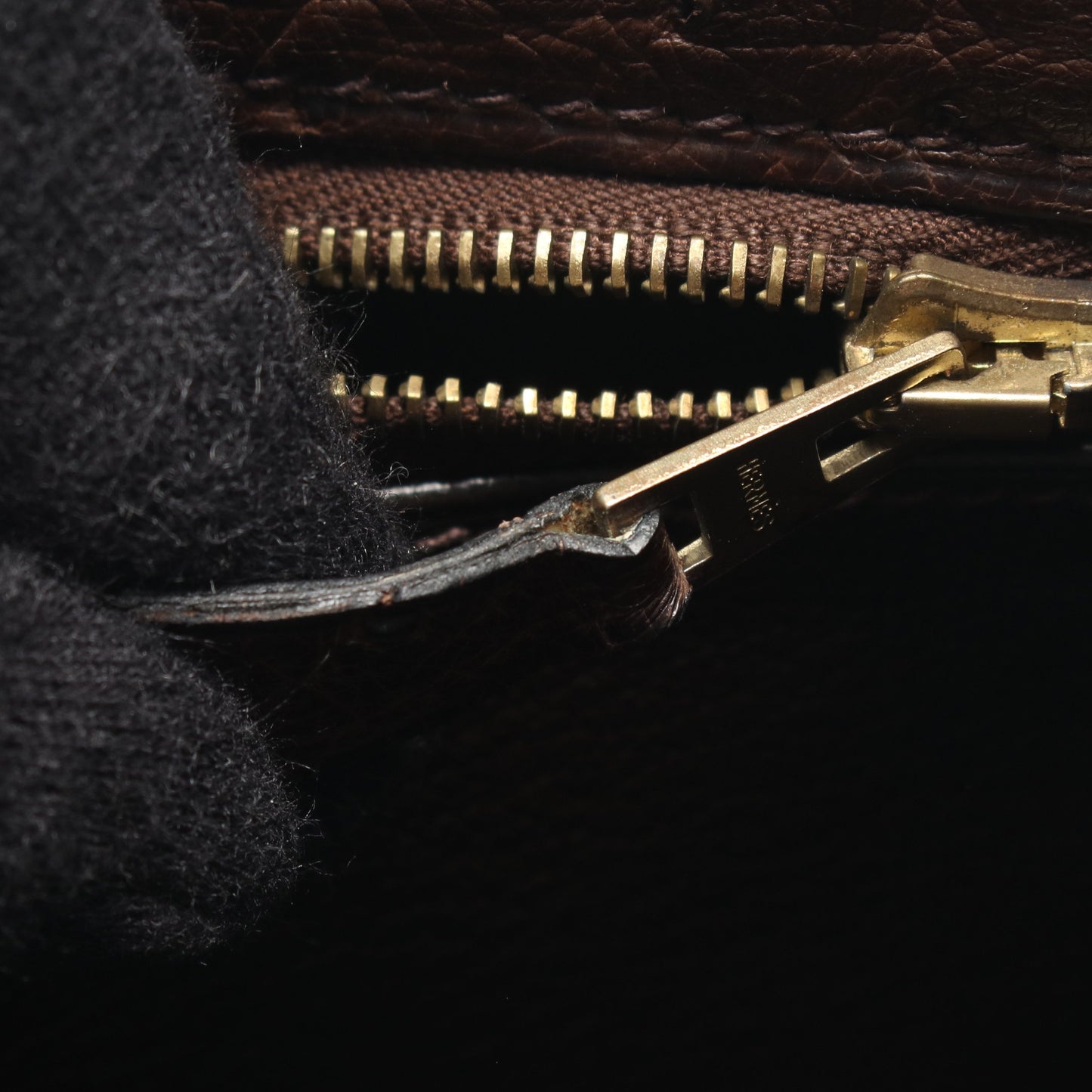 ホワイトバスPM エベンヌ ハンドバッグ オーストリッチ ダークブラウン ゴールド金具 □G刻印 エルメス バッグ HERMES