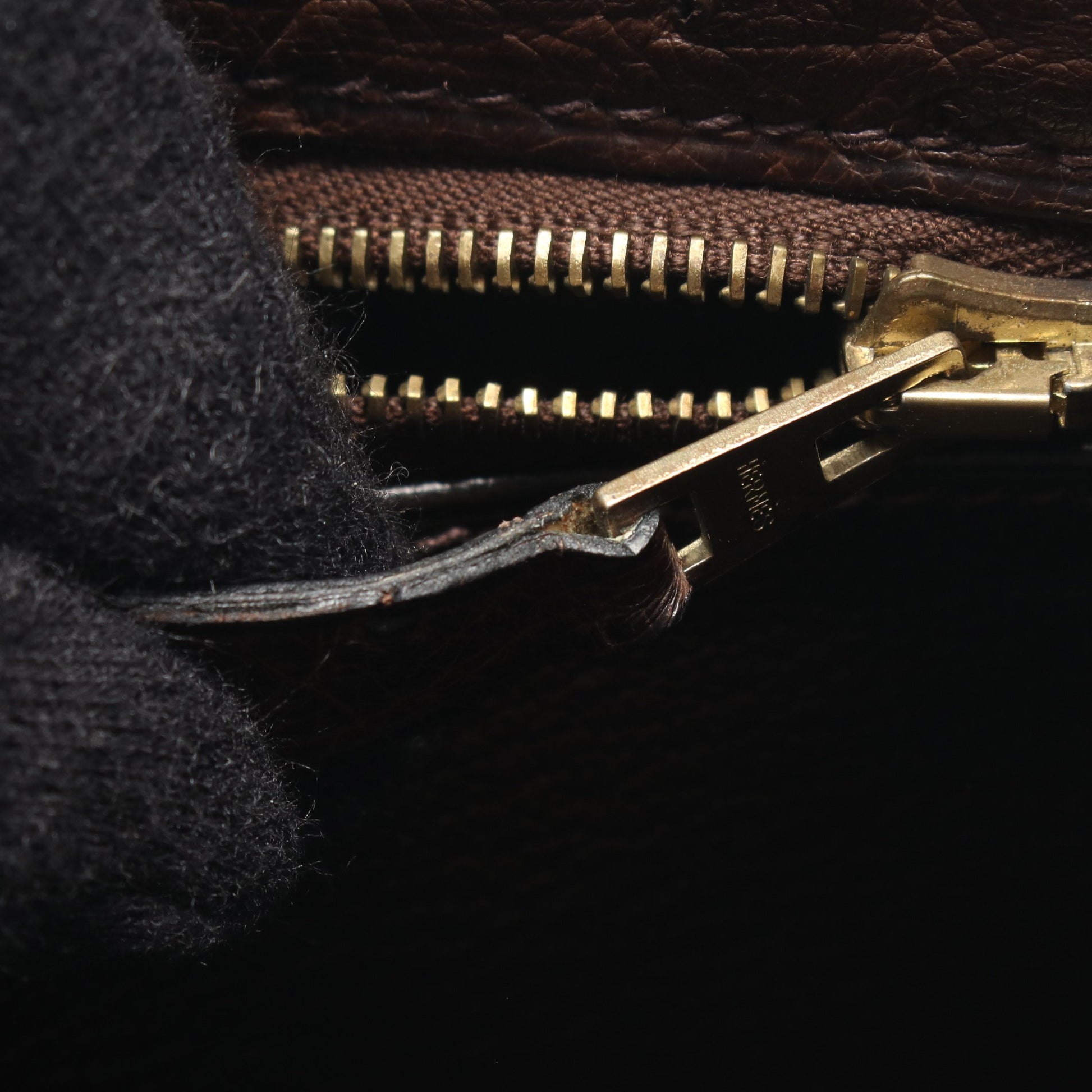 ホワイトバスPM エベンヌ ハンドバッグ オーストリッチ ダークブラウン ゴールド金具 □G刻印 エルメス バッグ HERMES