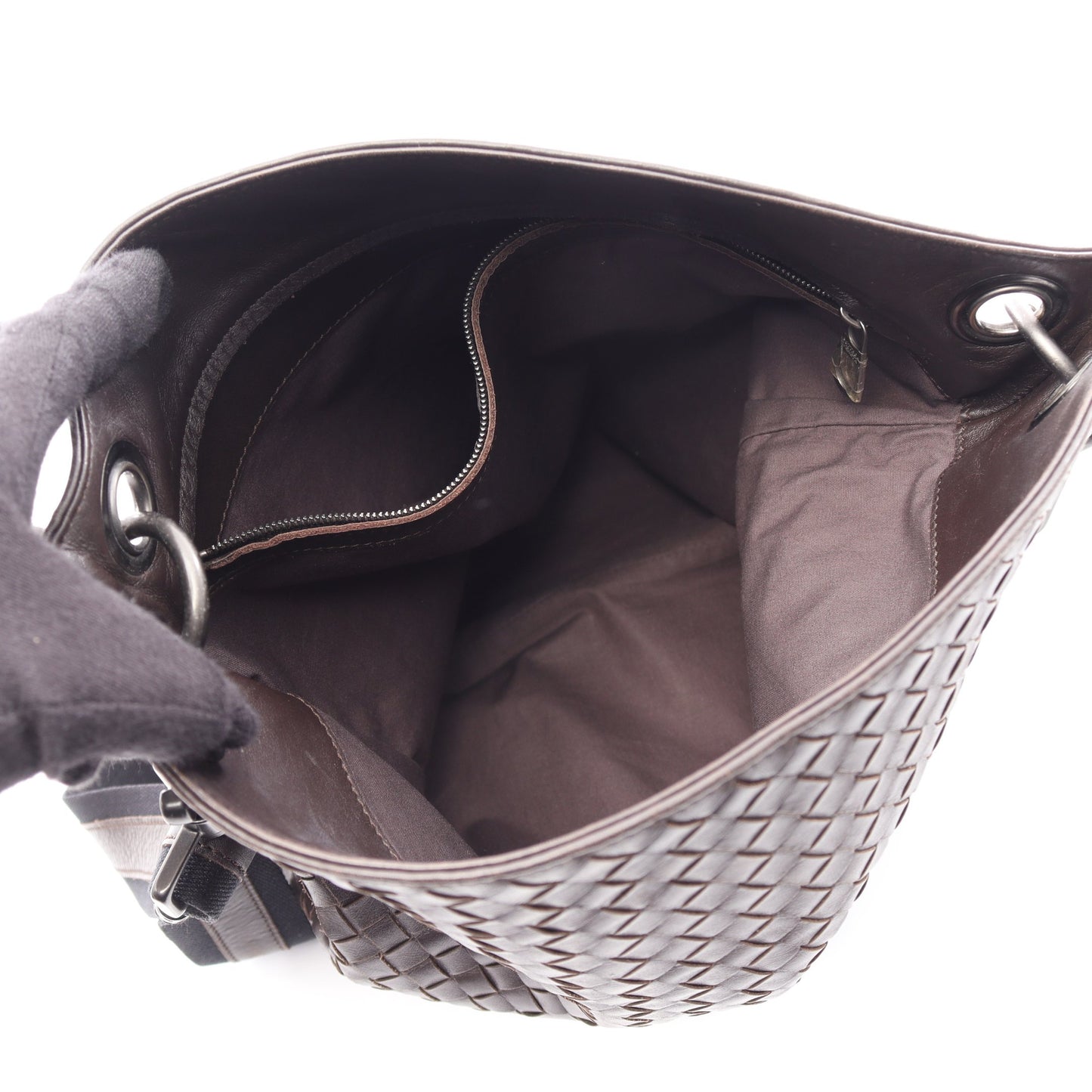 イントレチャート ショルダーバッグ レザー ダークブラウン ボッテガヴェネタ バッグ BOTTEGA VENETA