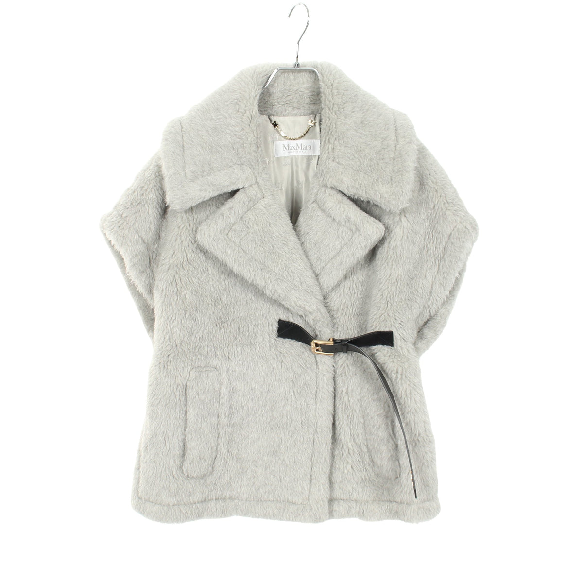テディベア ケープ ポンチョ ウール アルパカ シルク レザー グレー マックスマーラ アウター Max Mara