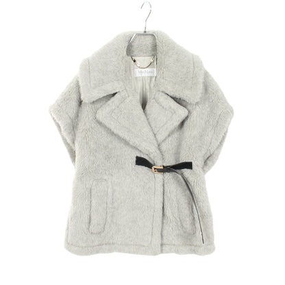 テディベア ケープ ポンチョ ウール アルパカ シルク レザー グレー マックスマーラ アウター Max Mara