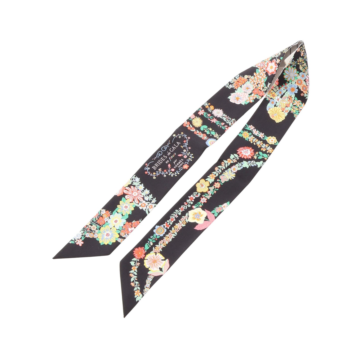ツイリー Brides de Gala en Fleurs アイライナー リボン スカーフ シルク ブラック ホワイト マルチカラー エルメス 財布・小物 HERMES