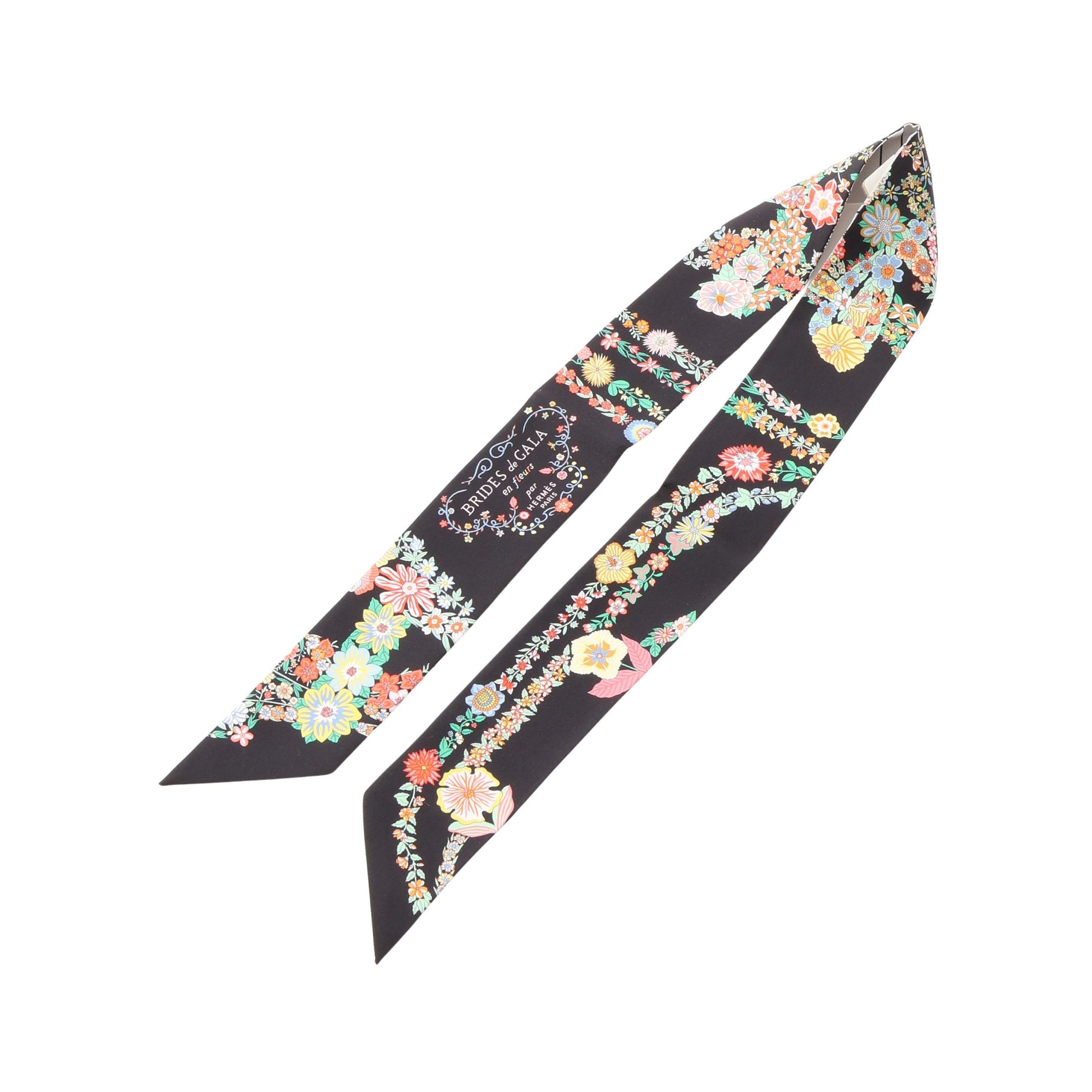 ツイリー Brides de Gala en Fleurs アイライナー リボン スカーフ シルク ブラック ホワイト マルチカラー エルメス 財布・小物 HERMES