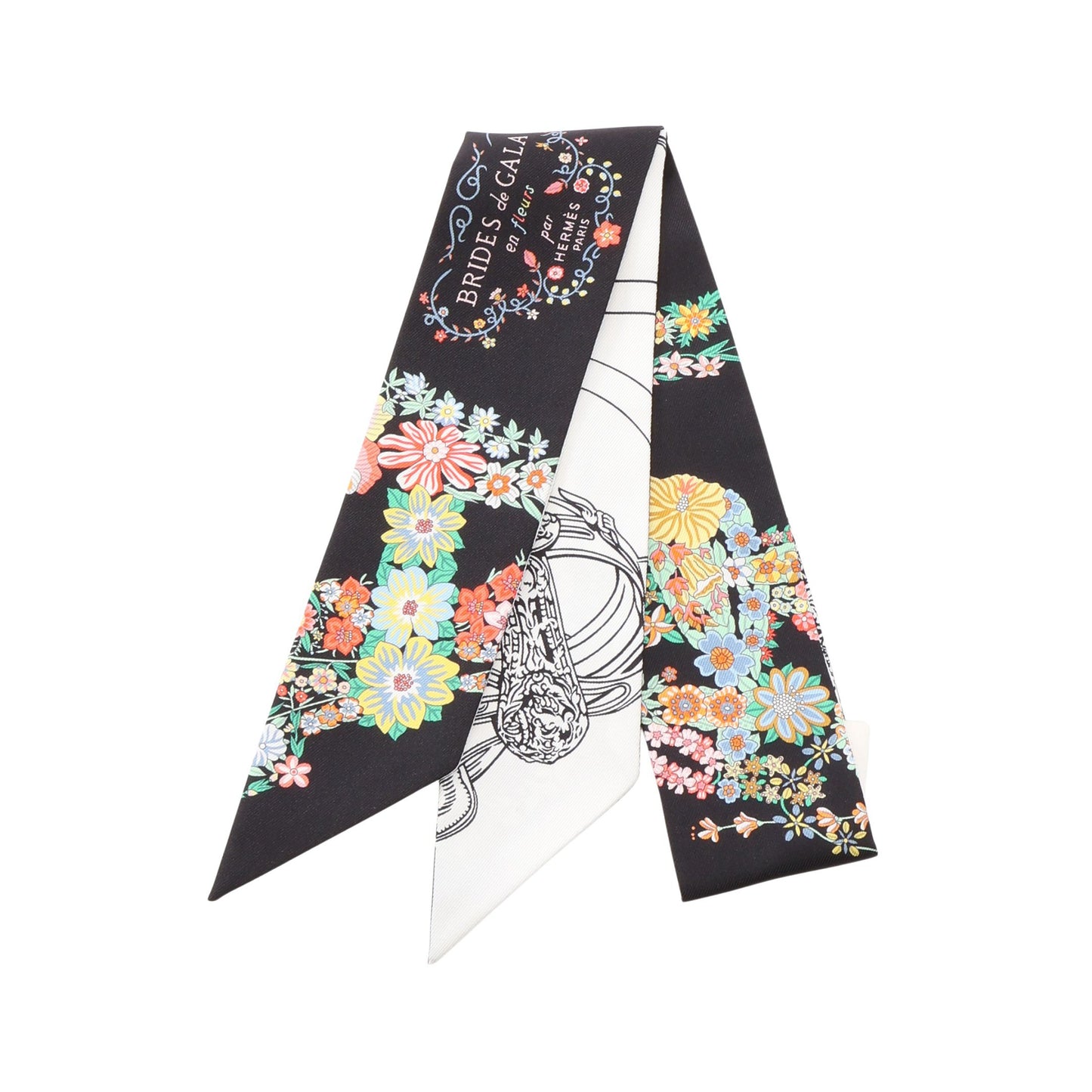 ツイリー Brides de Gala en Fleurs アイライナー リボン スカーフ シルク ブラック ホワイト マルチカラー エルメス 財布・小物 HERMES