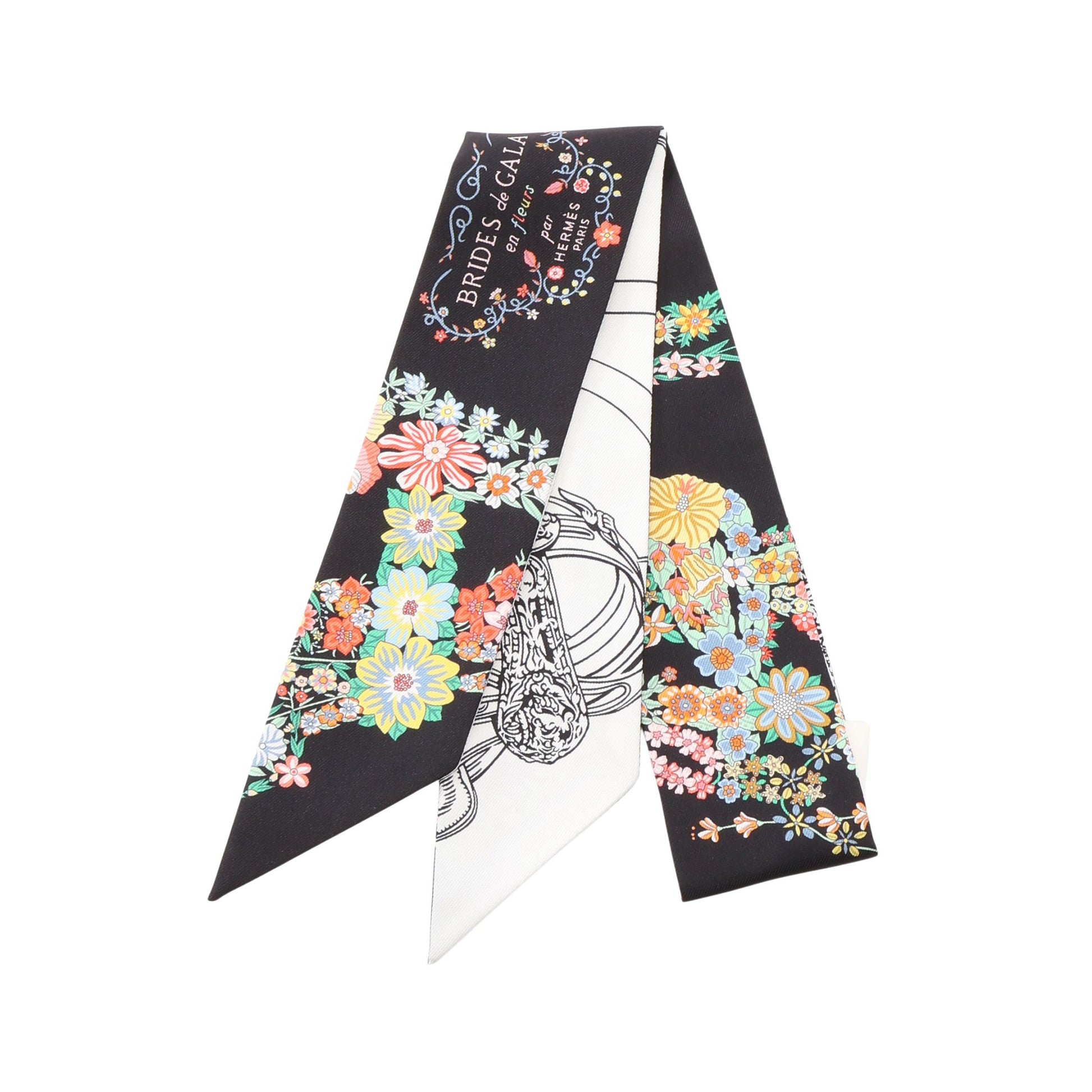 ツイリー Brides de Gala en Fleurs アイライナー リボン スカーフ シルク ブラック ホワイト マルチカラー エルメス 財布・小物 HERMES