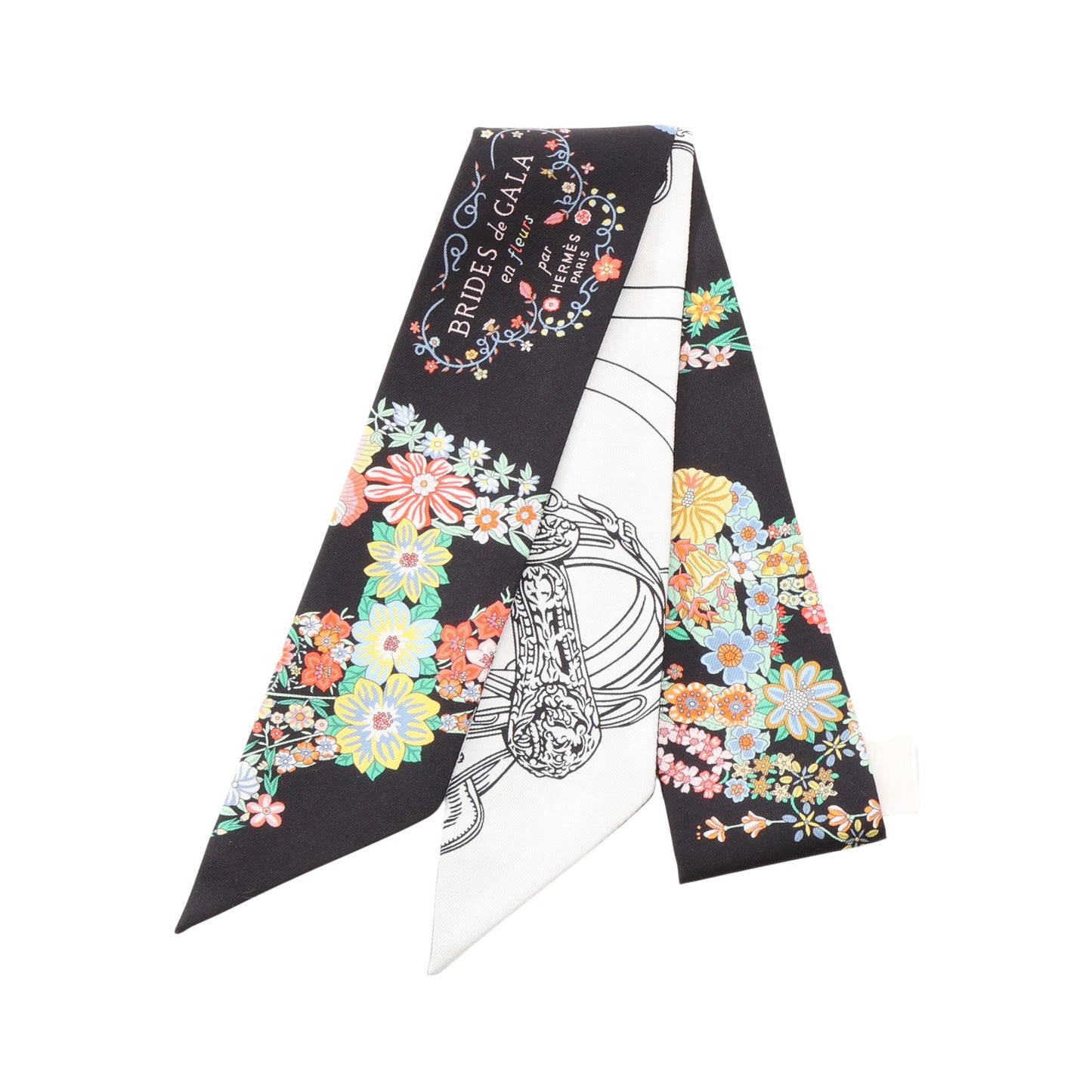 ツイリー Brides de Gala en Fleurs アイライナー リボン スカーフ シルク ブラック ホワイト マルチカラー エルメス 財布・小物 HERMES