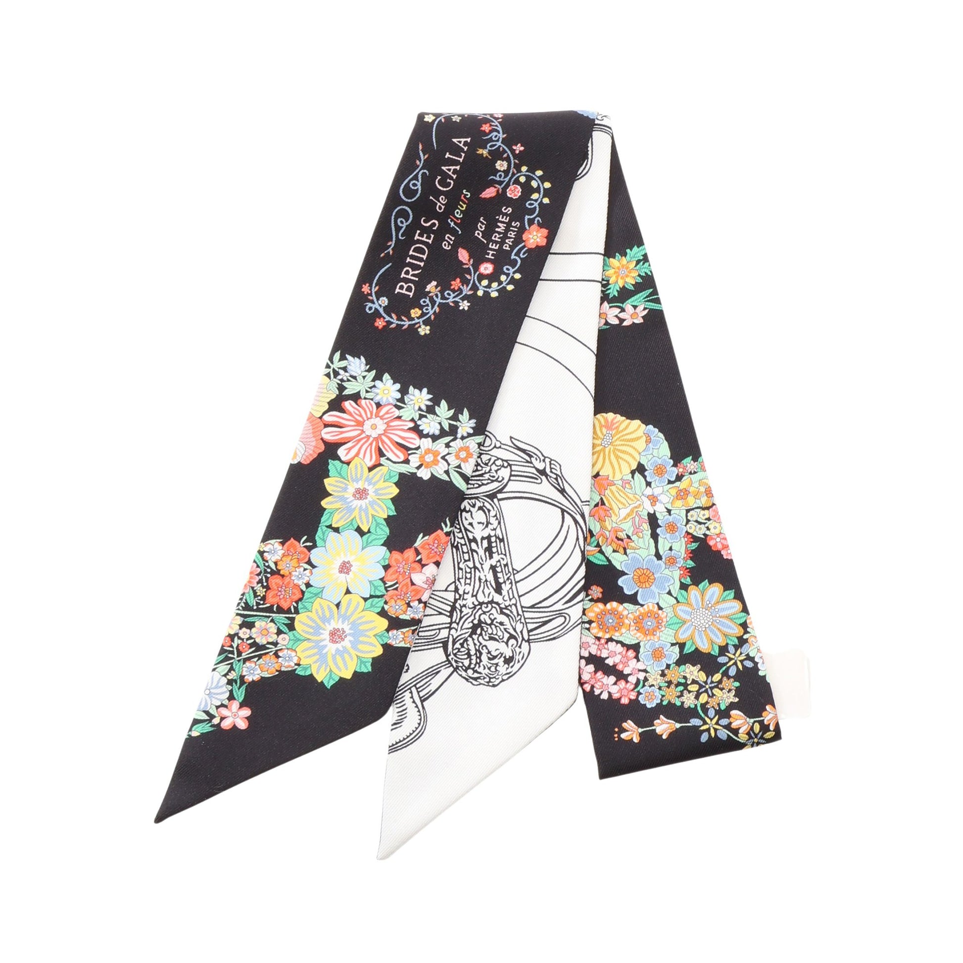 ツイリー Brides de Gala en Fleurs アイライナー リボン スカーフ シルク ブラック ホワイト マルチカラー エルメス 財布・小物 HERMES