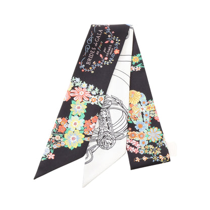 ツイリー Brides de Gala en Fleurs アイライナー リボン スカーフ シルク ブラック ホワイト マルチカラー エルメス 財布・小物 HERMES