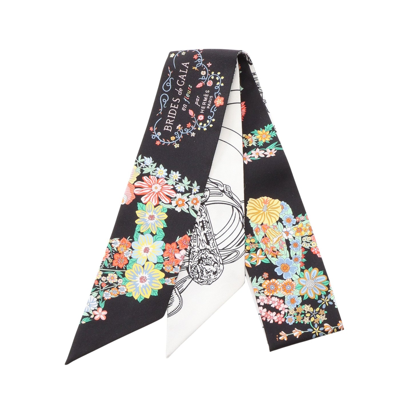 ツイリー Brides de Gala en Fleurs アイライナー リボン スカーフ シルク ブラック ホワイト マルチカラー エルメス 財布・小物 HERMES