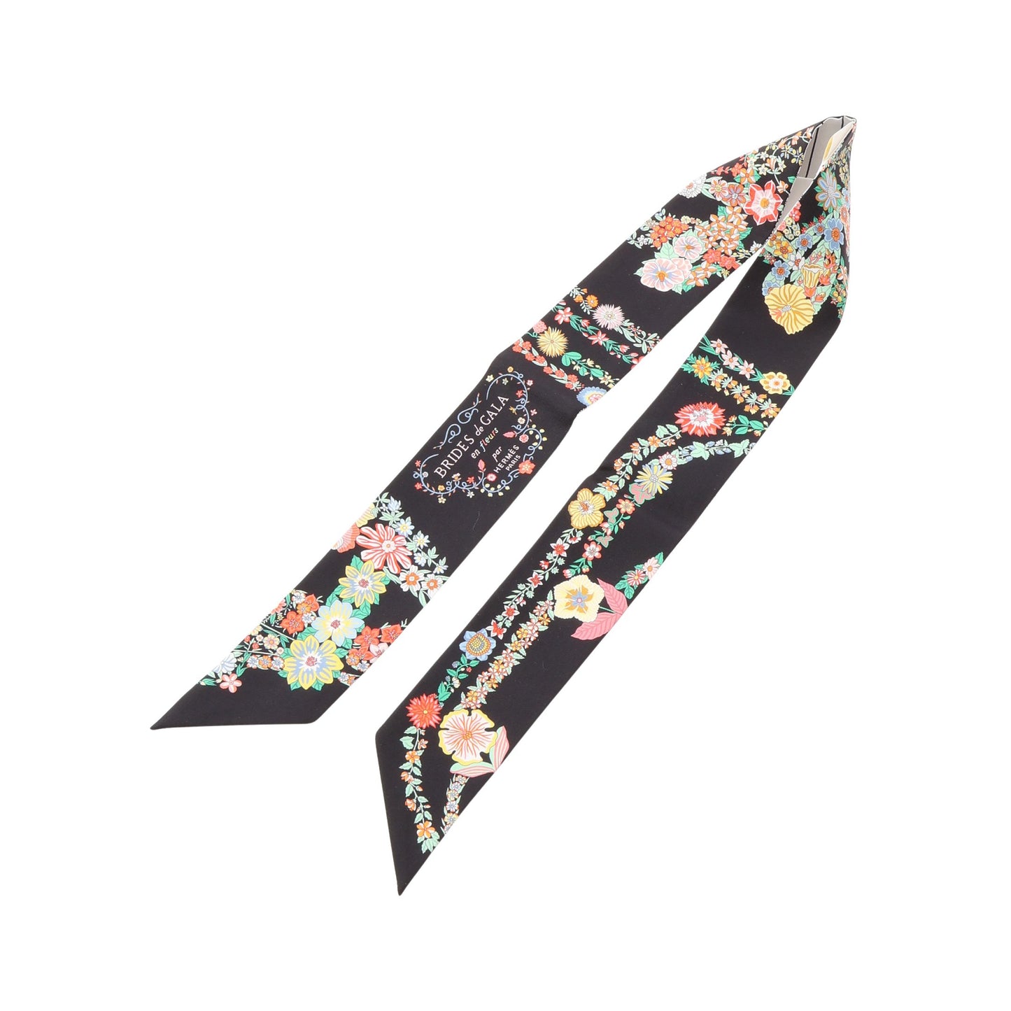 ツイリー Brides de Gala en Fleurs アイライナー リボン スカーフ シルク ブラック ホワイト マルチカラー エルメス 財布・小物 HERMES