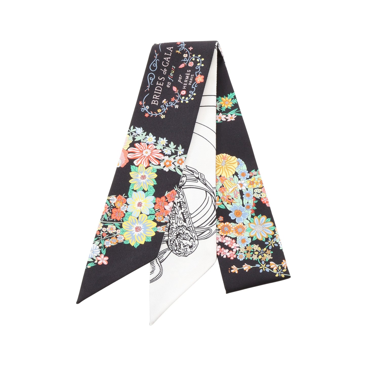ツイリー Brides de Gala en Fleurs アイライナー リボン スカーフ シルク ブラック ホワイト マルチカラー エルメス 財布・小物 HERMES