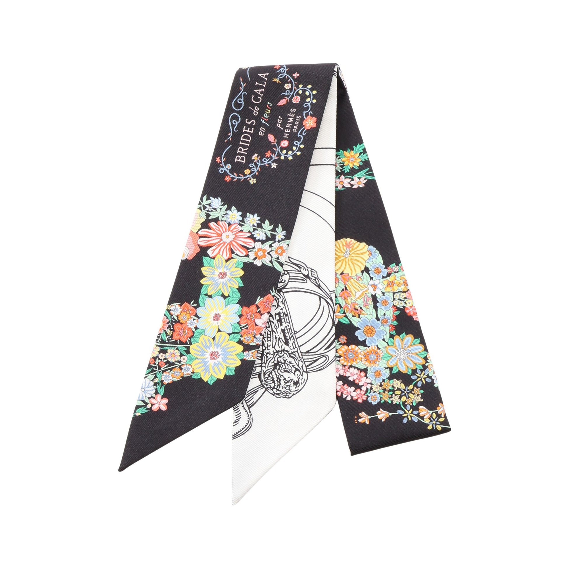 ツイリー Brides de Gala en Fleurs アイライナー リボン スカーフ シルク ブラック ホワイト マルチカラー エルメス 財布・小物 HERMES