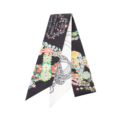 ツイリー Brides de Gala en Fleurs アイライナー リボン スカーフ シルク ブラック ホワイト マルチカラー エルメス 財布・小物 HERMES