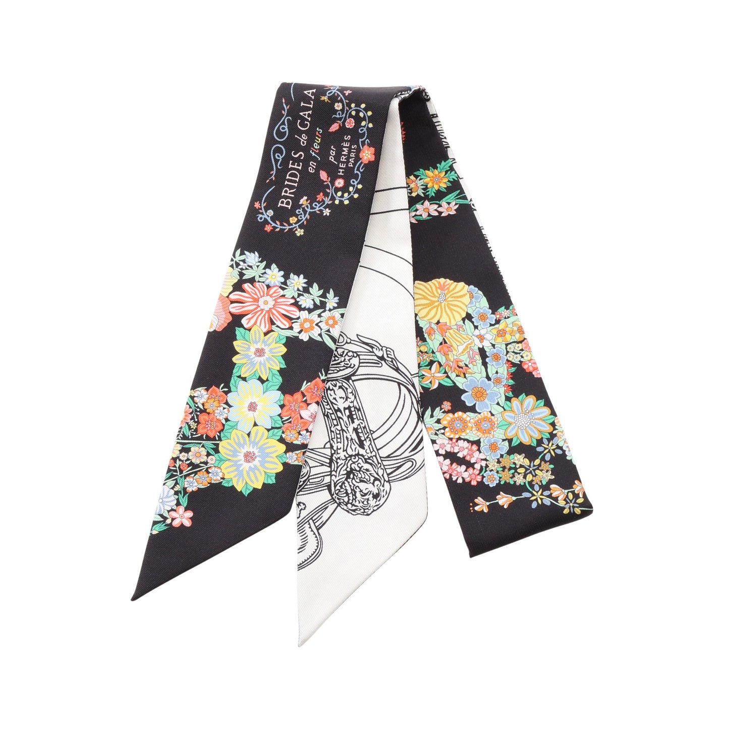 ツイリー Brides de Gala en Fleurs アイライナー リボン スカーフ シルク ブラック ホワイト マルチカラー エルメス 財布・小物 HERMES