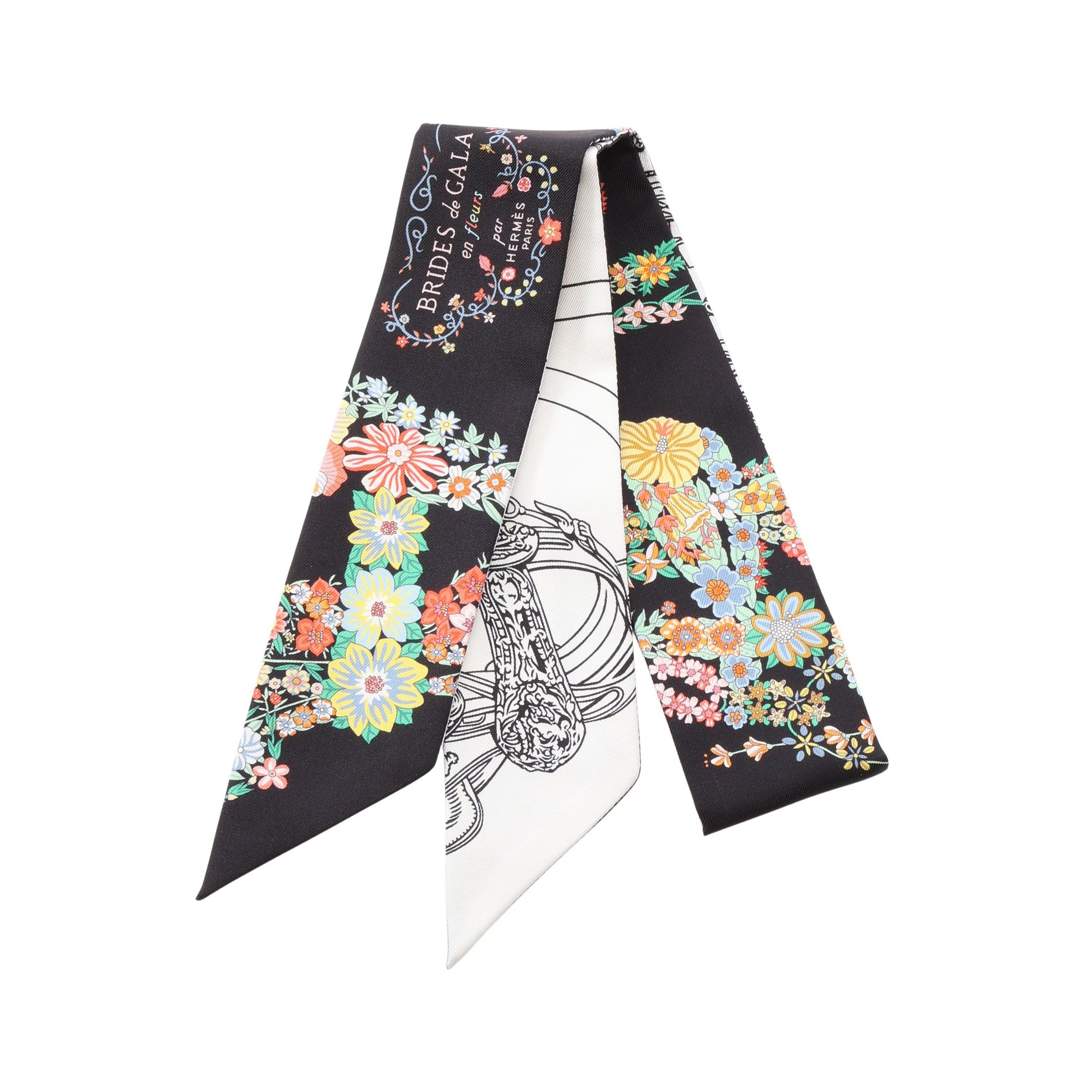 ツイリー Brides de Gala en Fleurs アイライナー リボン スカーフ シルク ブラック ホワイト マルチカラー エルメス 財布・小物 HERMES