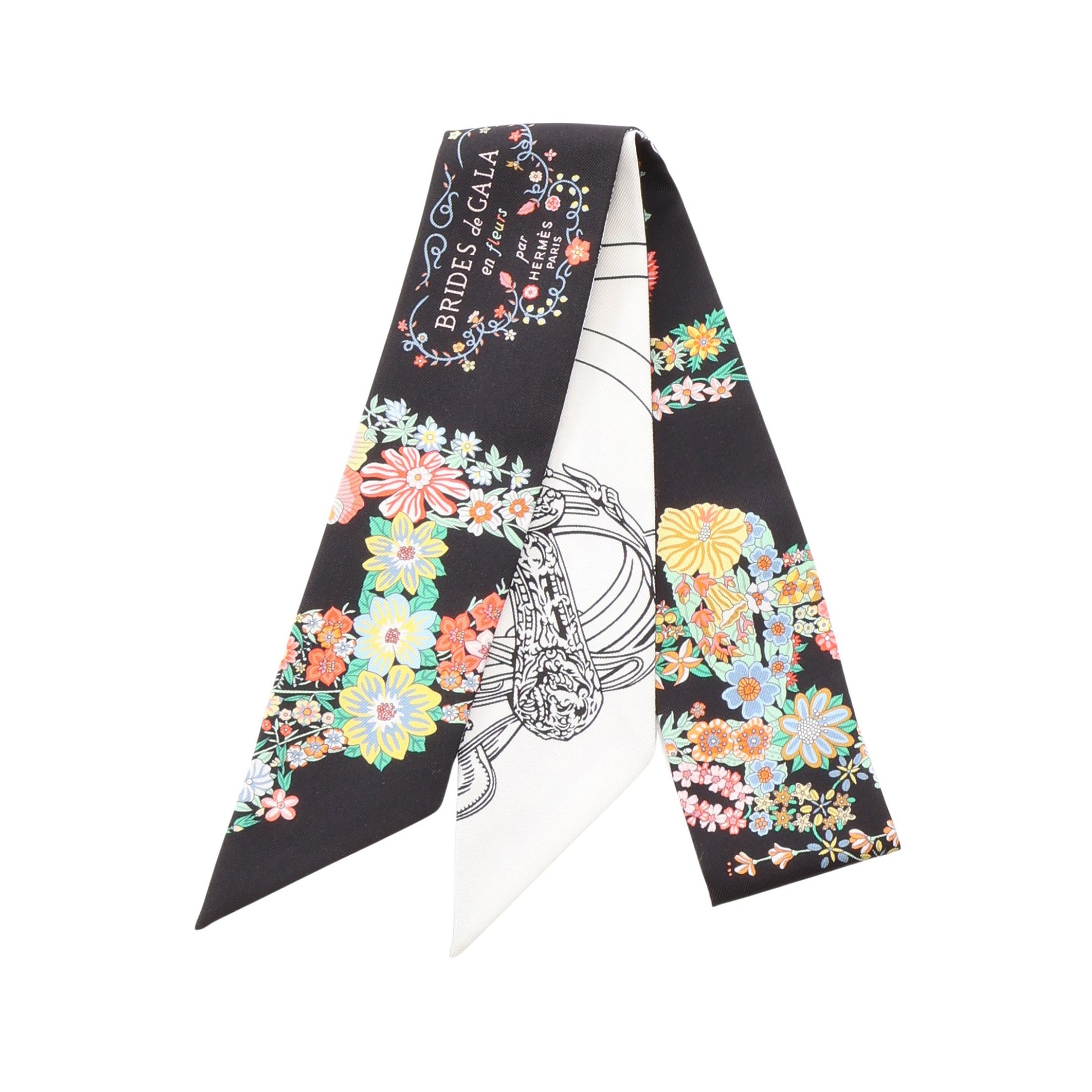 ツイリー Brides de Gala en Fleurs アイライナー リボン スカーフ シルク ブラック ホワイト マルチカラー エルメス 財布・小物 HERMES