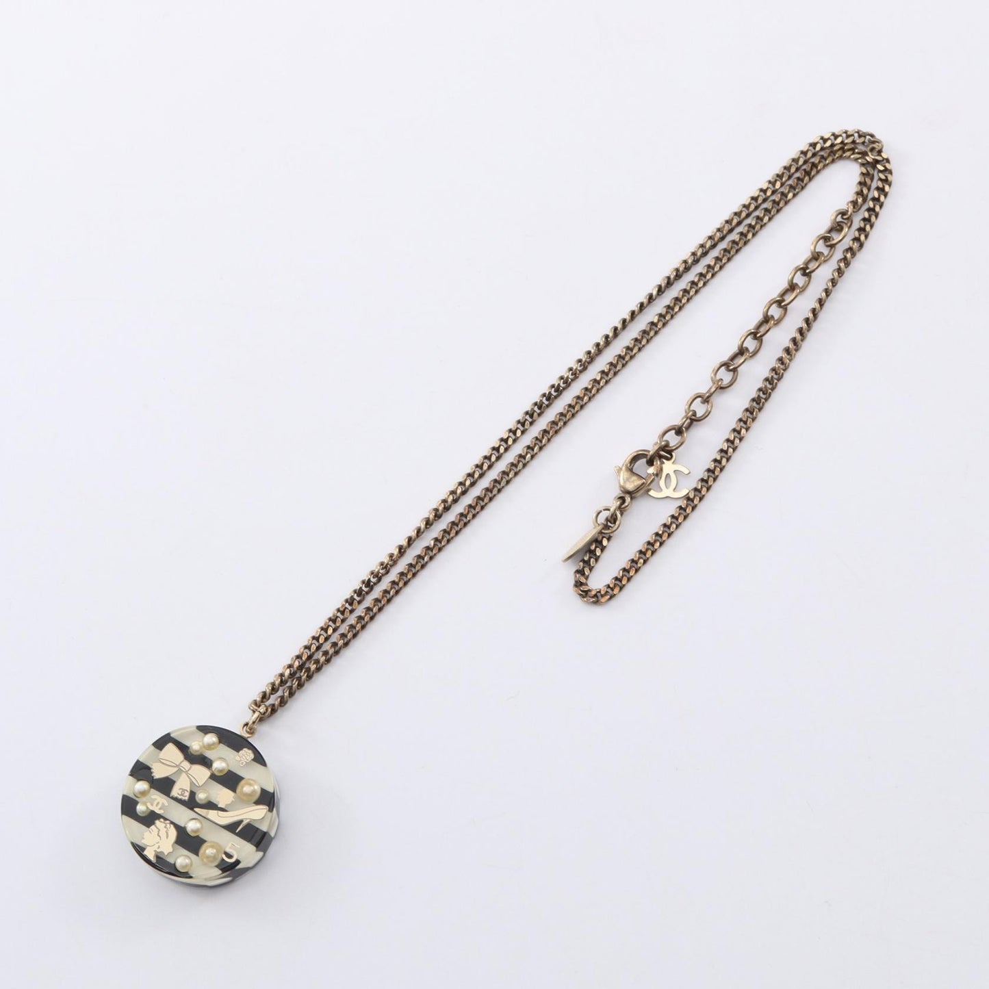 ココマーク アイコン ボーダー ネックレス レジン GP フェイクパール クリア ブラック マルチカラー 06A シャネル アクセサリー CHANEL
