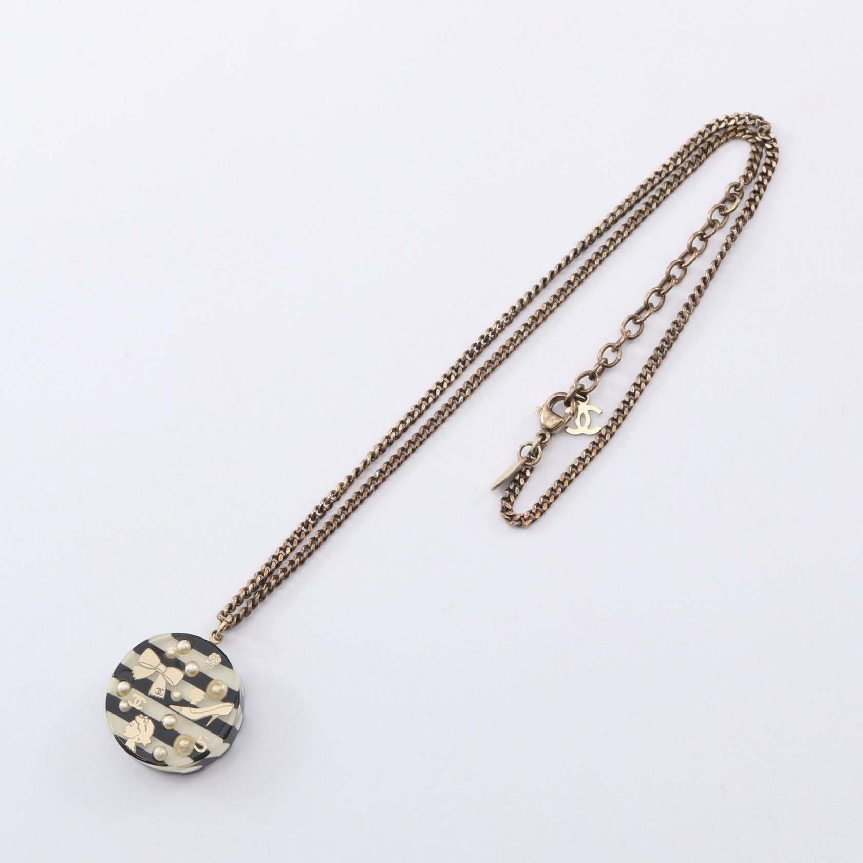 ココマーク アイコン ボーダー ネックレス レジン GP フェイクパール クリア ブラック マルチカラー 06A シャネル アクセサリー CHANEL