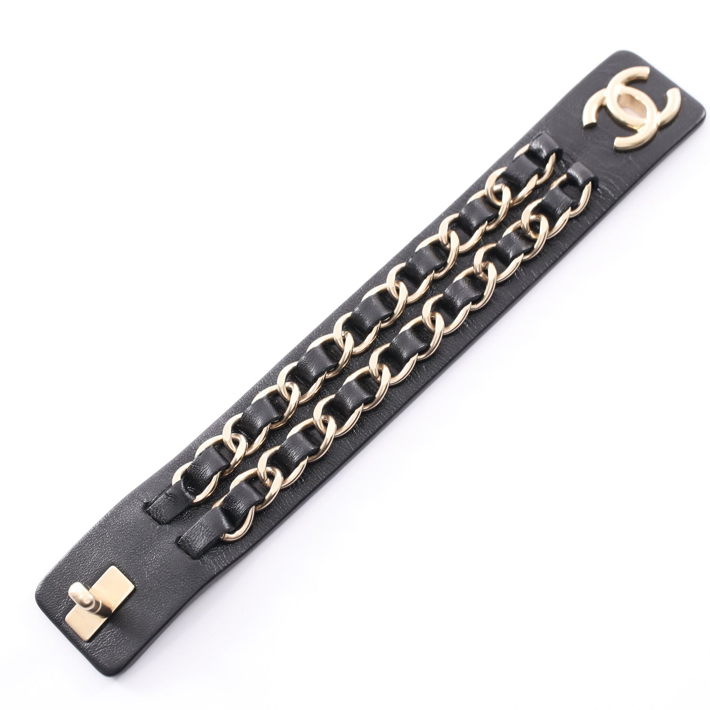 ココマーク ターンロック ブレスレット レザー GP ブラック ゴールド B18K シャネル