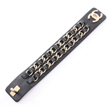 ココマーク ターンロック ブレスレット レザー GP ブラック ゴールド B18K シャネル