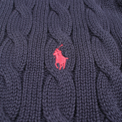ロゴ刺繍 クルーネック カーディガン コットン ネイビー ポロラルフローレン