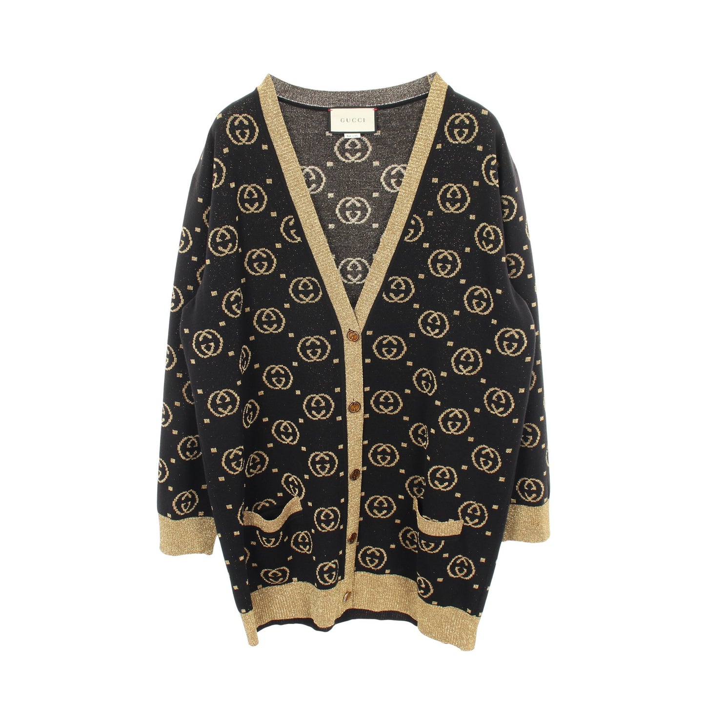 インターロッキングG 総柄 カーディガン ウール ブラック ゴールド グッチ トップス GUCCI