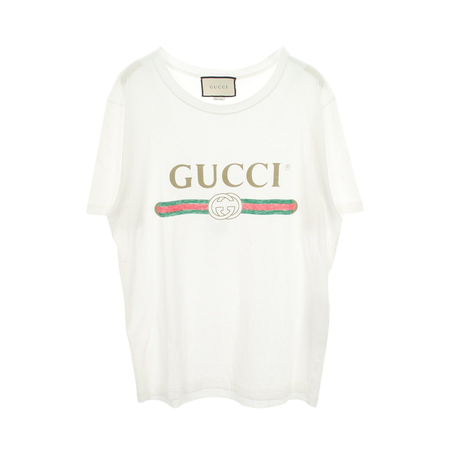 ロゴ ウォッシュド ダメージ加工 半袖Tシャツ コットン ホワイト グッチ