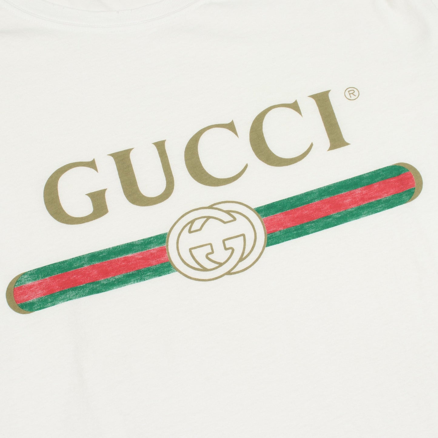 ロゴ ウォッシュド ダメージ加工 半袖Tシャツ コットン ホワイト グッチ