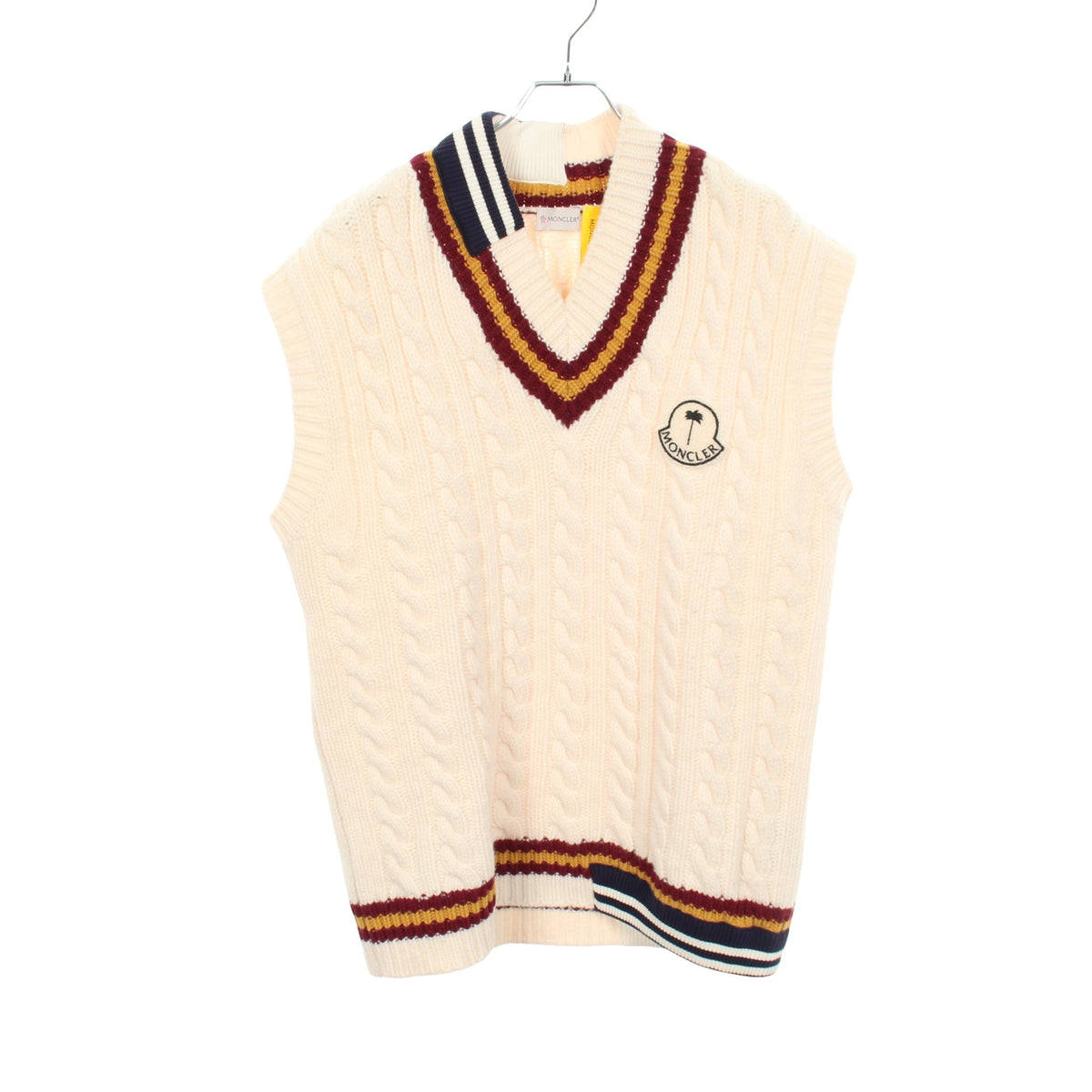 MONCLER GENIUS 8 PALM ANGELS Cable Knit ベスト ウール アイボリー バーガンディ マルチカラー モンクレール トップス MONCLER