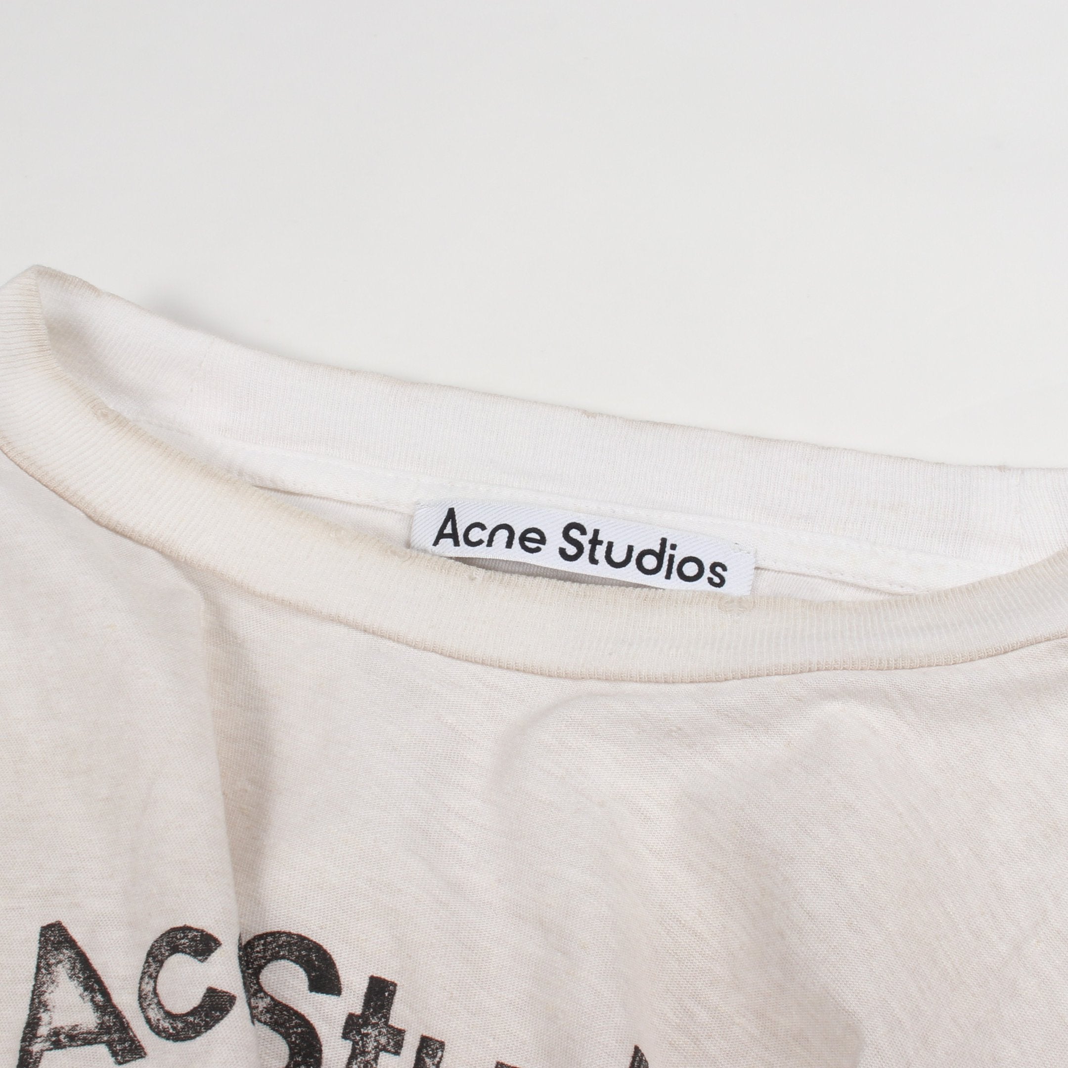 ヴィンテージ加工 ロゴ 半袖Tシャツ コットン ホワイト アクネ