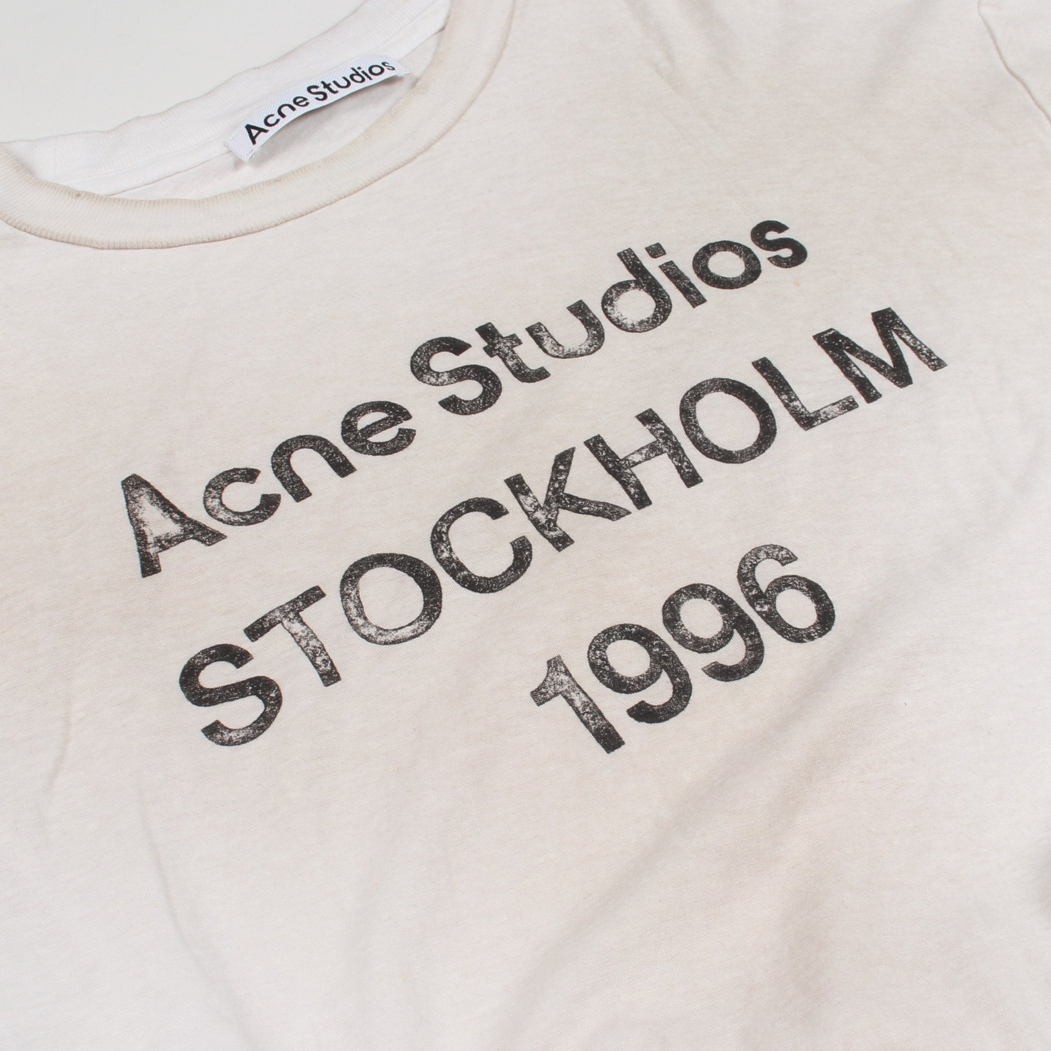 ヴィンテージ加工 ロゴ 半袖Tシャツ コットン ホワイト アクネ
