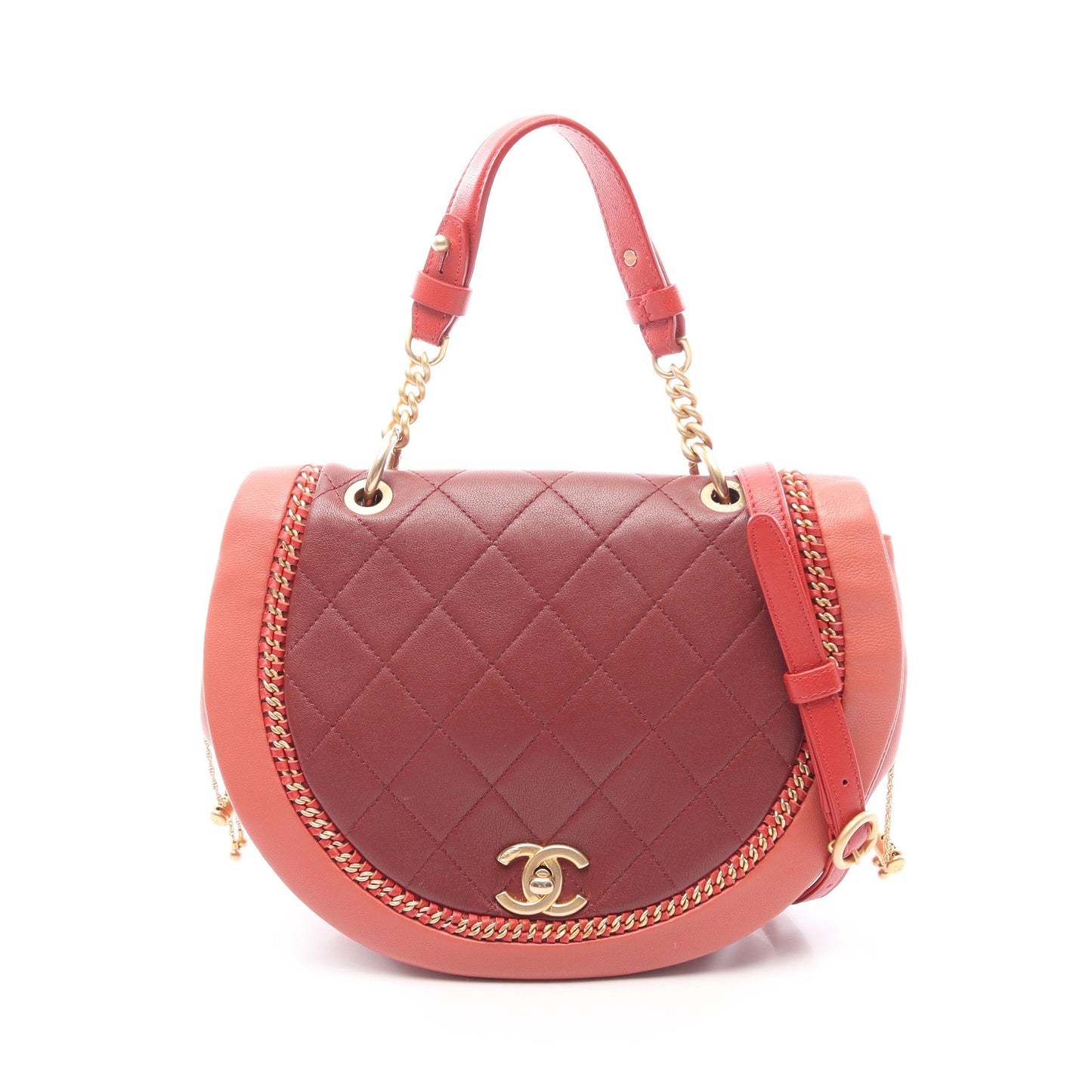 マトラッセ 2WAY チェーンショルダーバッグ レザー ボルドー ピンク レッド ゴールド金具 シャネル バッグ CHANEL