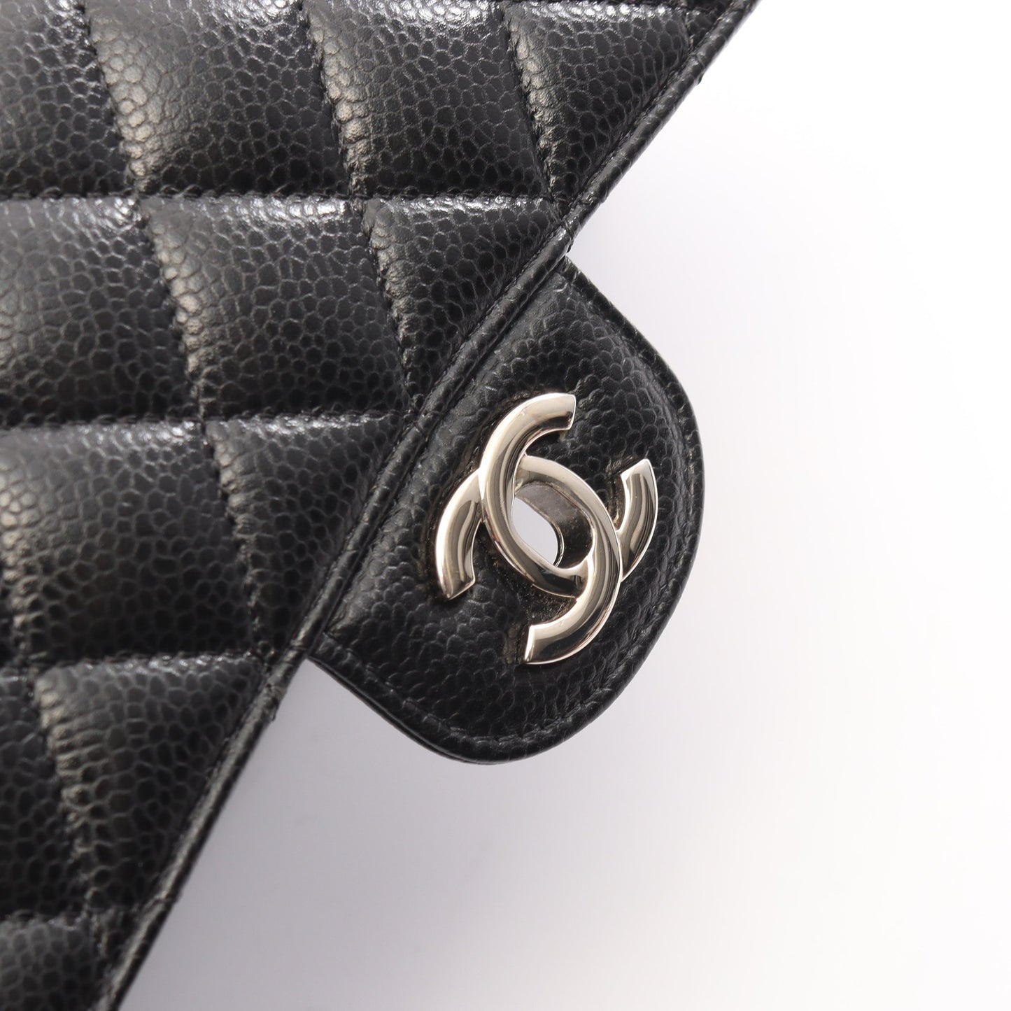 マトラッセ Wフラップ Wチェーンショルダーバッグ キャビアスキン ブラック シルバー金具 シャネル バッグ CHANEL