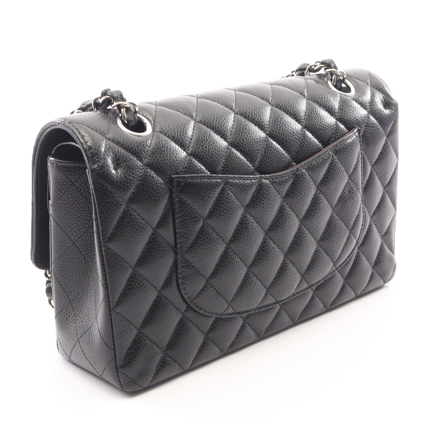 マトラッセ Wフラップ Wチェーンショルダーバッグ キャビアスキン ブラック シルバー金具 シャネル バッグ CHANEL
