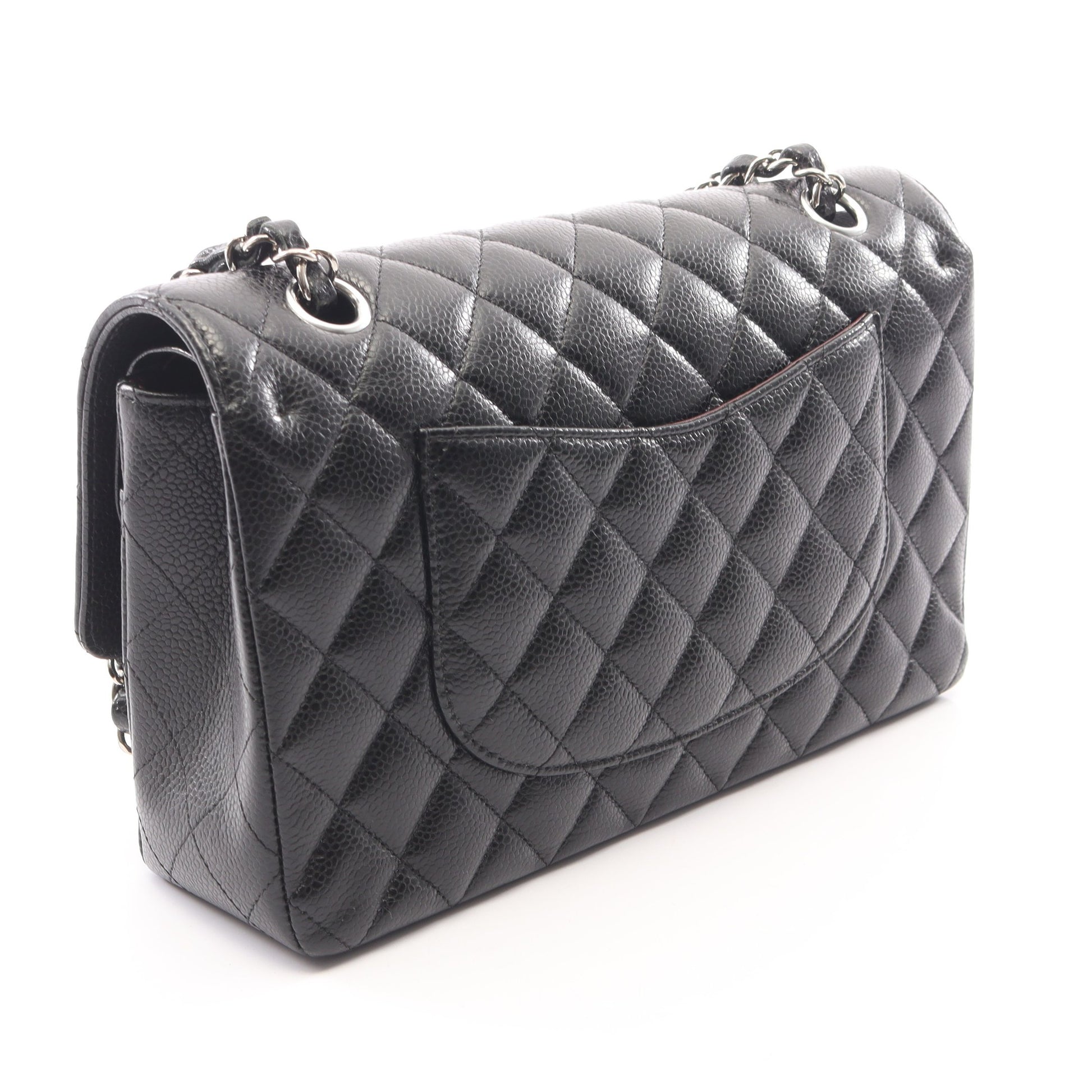 マトラッセ Wフラップ Wチェーンショルダーバッグ キャビアスキン ブラック シルバー金具 シャネル バッグ CHANEL