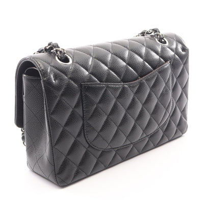 マトラッセ Wフラップ Wチェーンショルダーバッグ キャビアスキン ブラック シルバー金具 シャネル バッグ CHANEL