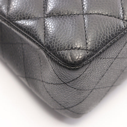 マトラッセ Wフラップ Wチェーンショルダーバッグ キャビアスキン ブラック シルバー金具 シャネル バッグ CHANEL